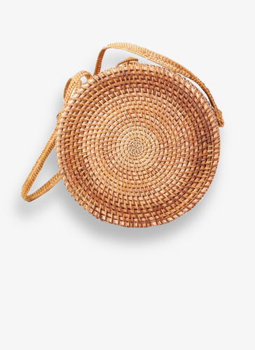 Bali Rattan Round Straw Shoulder Bag