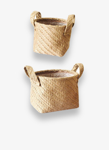 Braided Jute Cotton Cloth Storage Basket